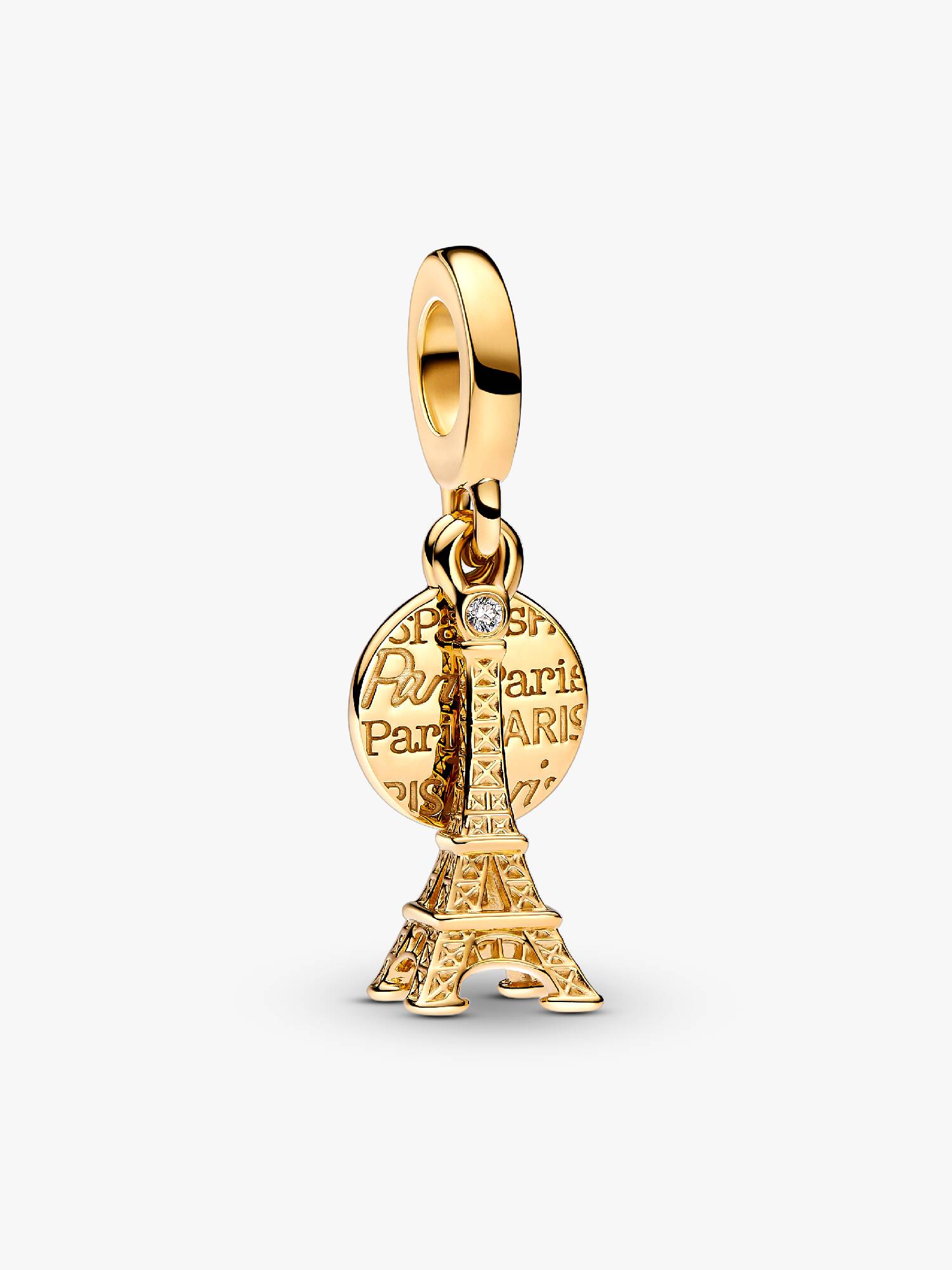 Charm Colgante Doble Grabable Torre Eiffel de París con Diamante de Laboratorio