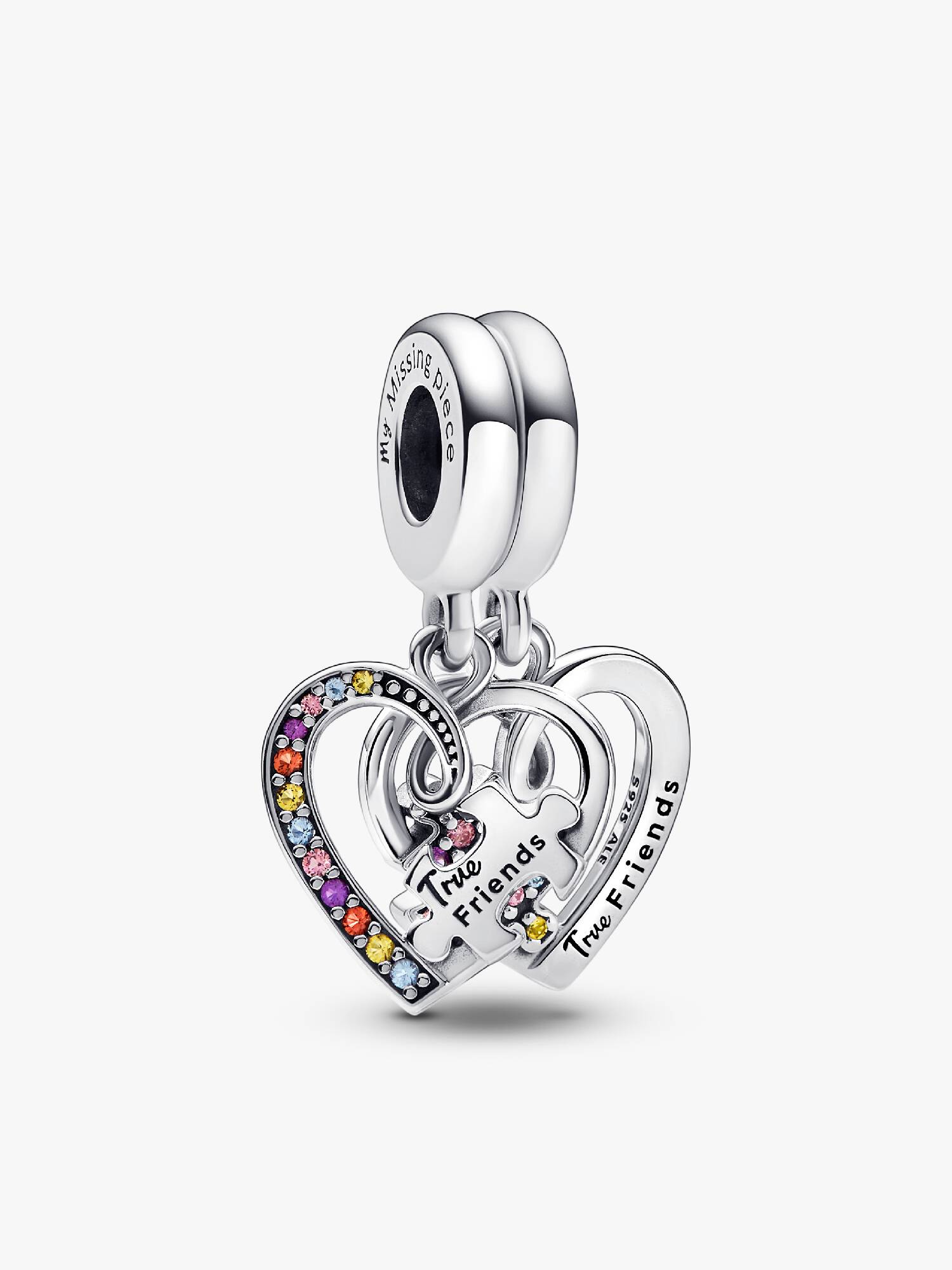 Charm colgante Corazones de Amistad separables con pieza de rompecabezas Pandora Plata Esterlina