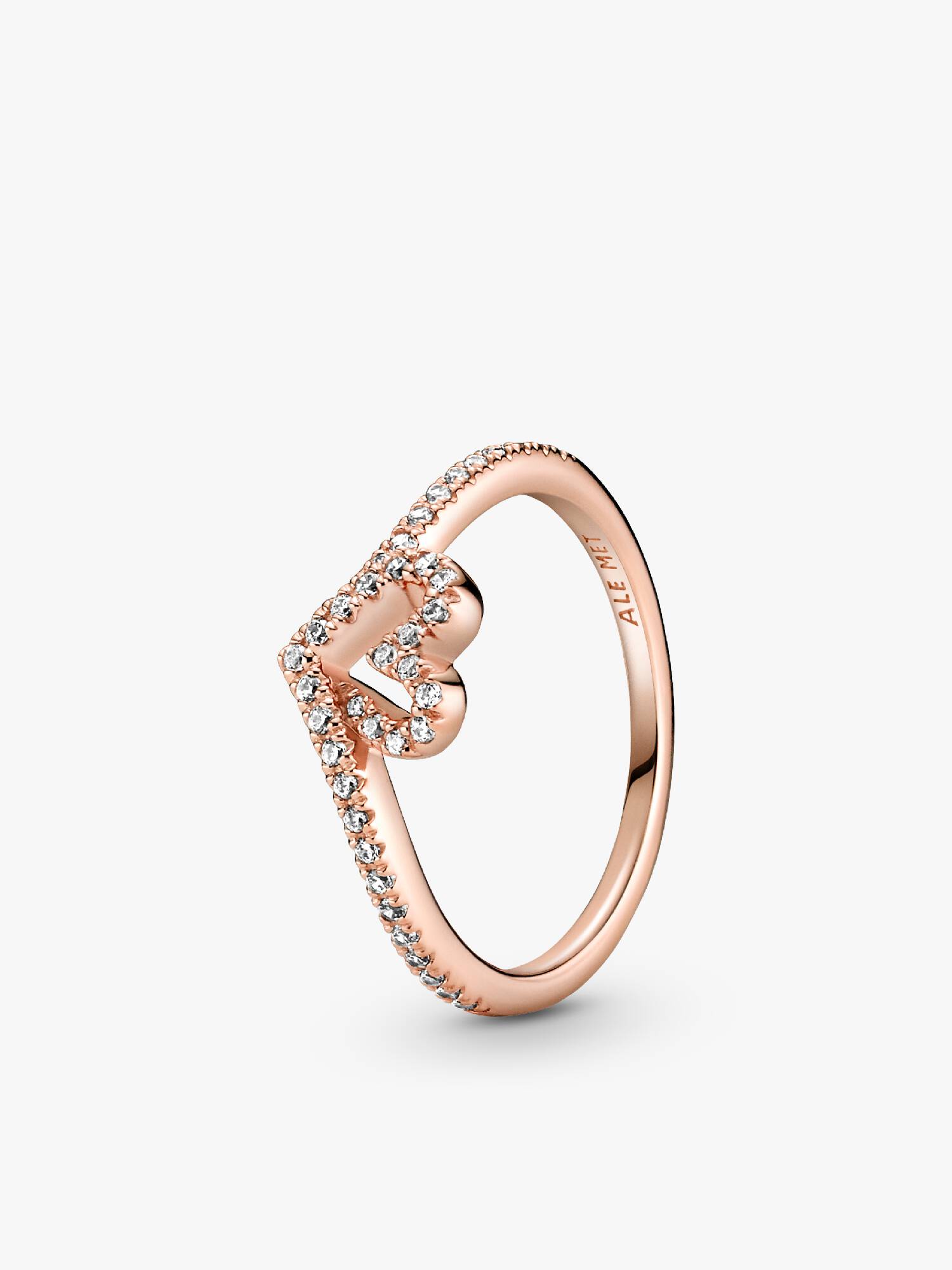 Anillo Hueso de los deseos con corazón reluciente Bañado en Oro Rosa de 14k