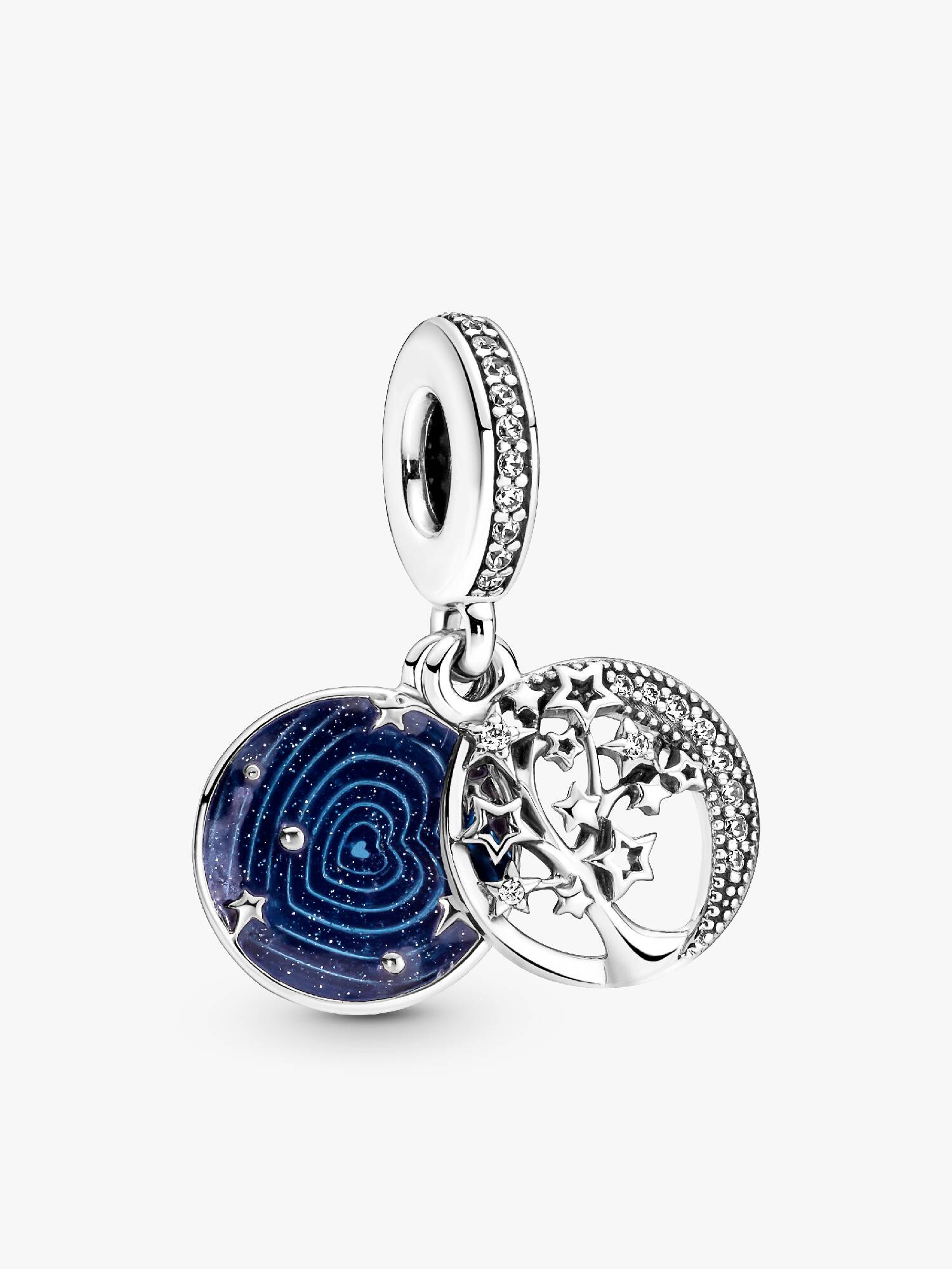 Charm Colgante Doble En Plata De Ley Árbol & Luna De La Galaxia Talla única
