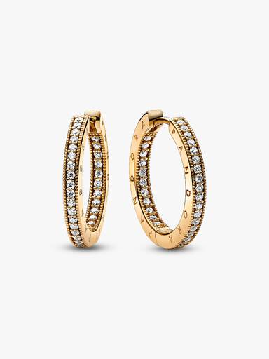 Aros de argolla Logo y Pavé Pandora Signature Recubrimiento en Oro de 14k Talla única