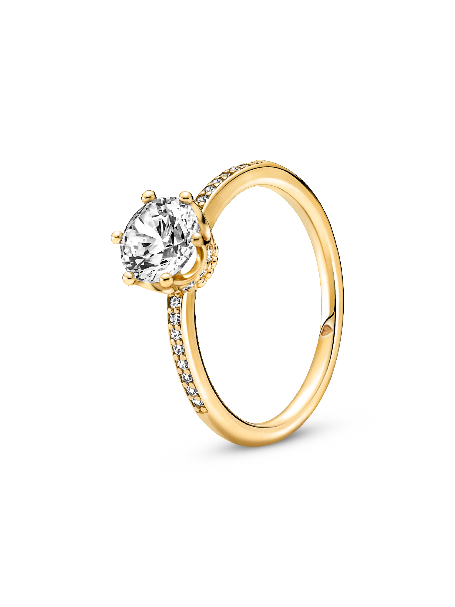 Anillo Solitario Corona Reluciente Transparente Bañado en Oro de 14k