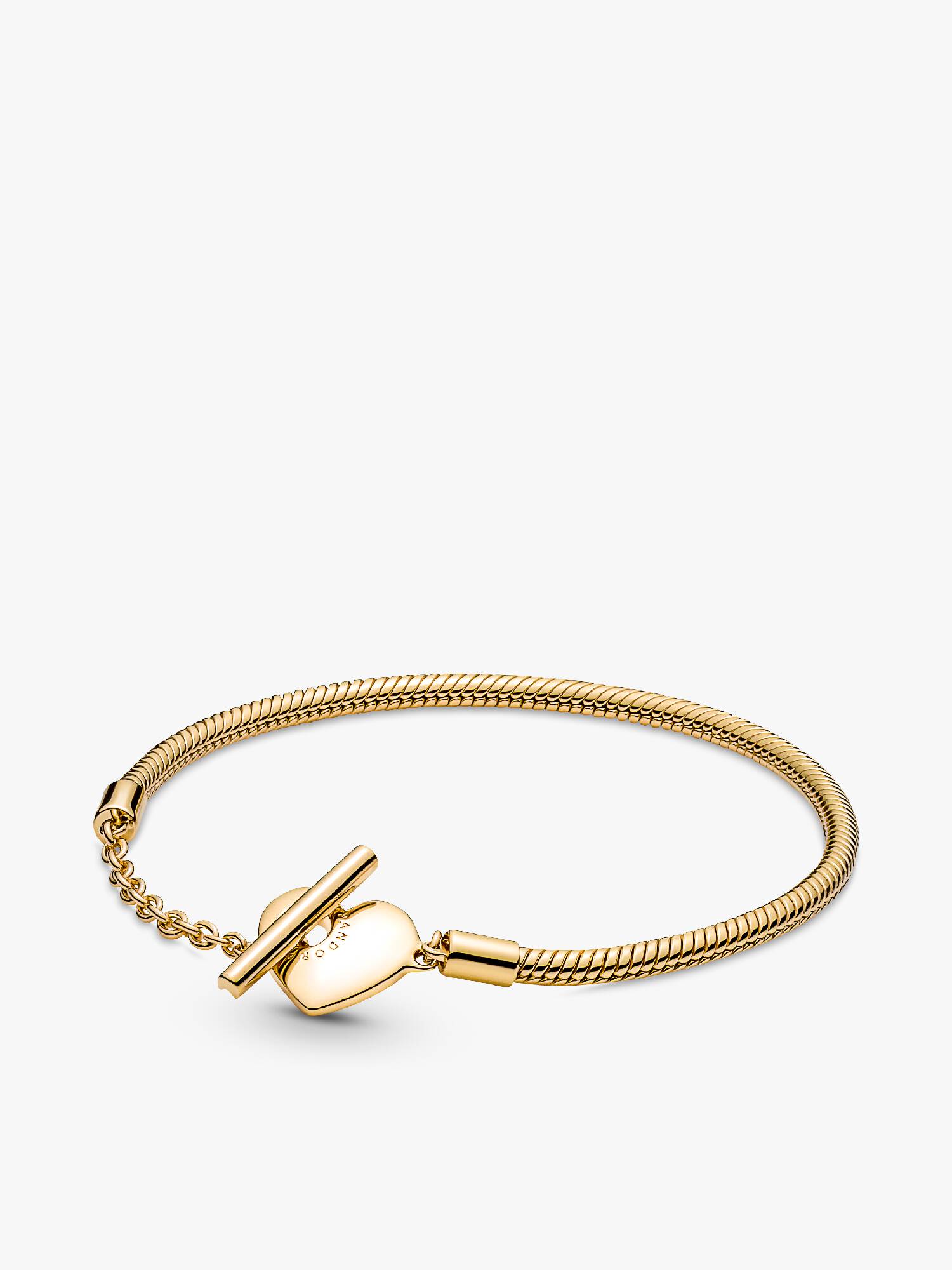 Brazalete Cadena De Serpiente Con Barra T Pandora Moments Con Corazón Recubrimiento En Oro 14k 16 cm