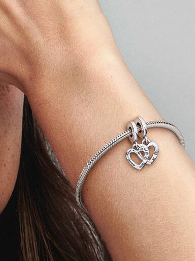 Charm Colgante Dividido Corazones Gemelos Entrelazados