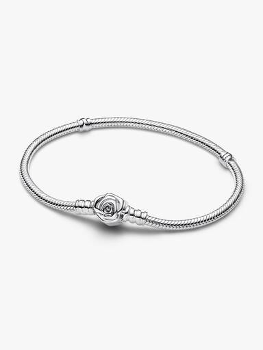 Brazalete Pandora Moments Cadena de Serpiente con Cierre Rosa Floreciendo 16 cm