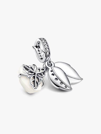 Charm Colgante Doble Rosa Blanca Floreciendo