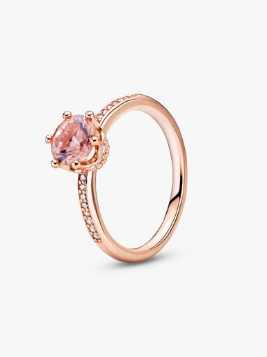 Anillo Solitario Corona Brillante Rosa Bañado en Oro Rosa de 14k
