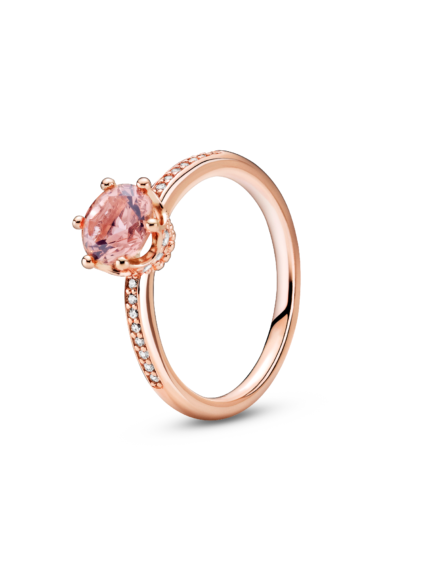 Anillo Solitario Corona Brillante Rosa Bañado en Oro Rosa de 14k