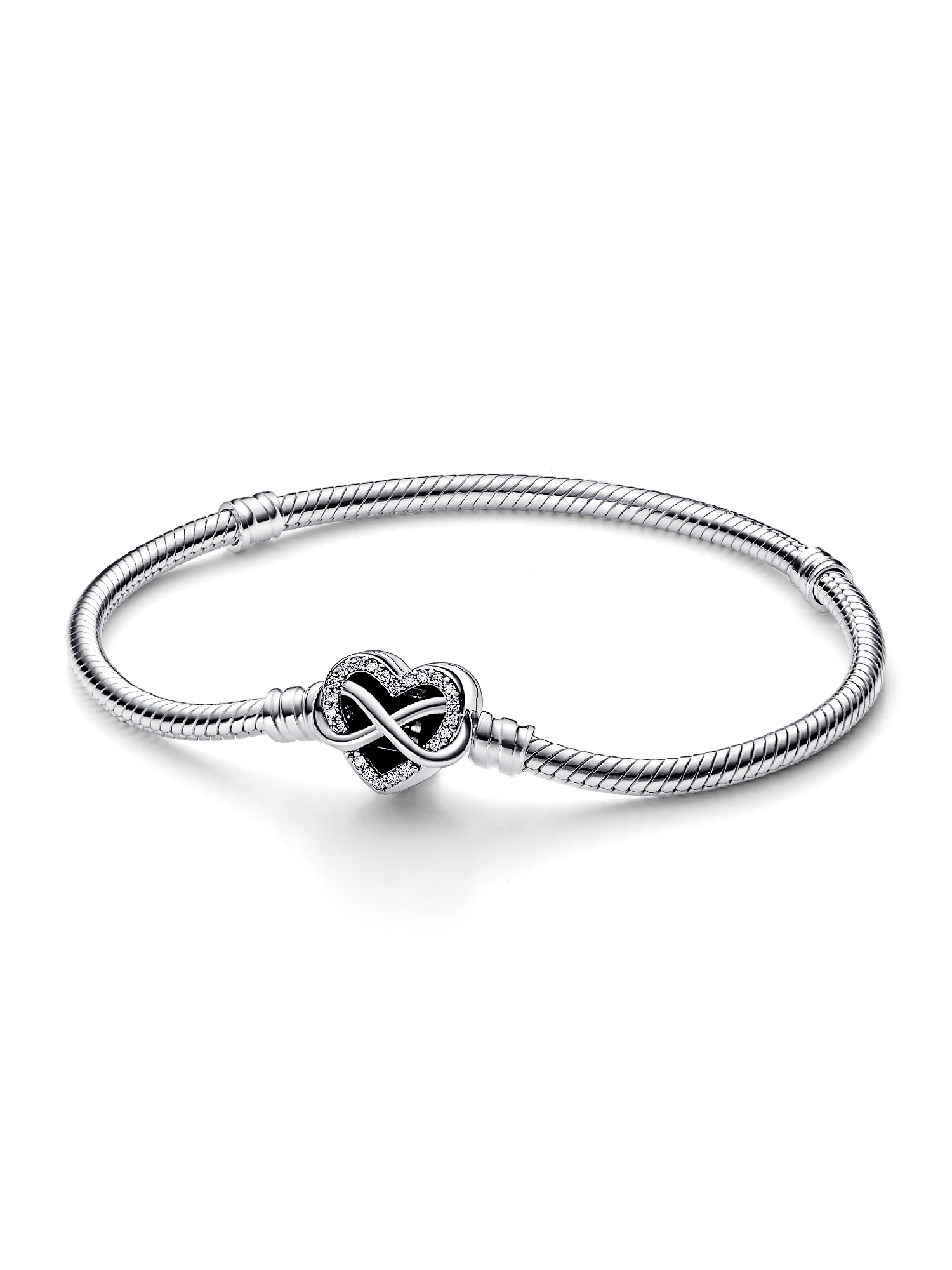 Brazalete cadena de serpiente  con broche corazón infinito centelleante