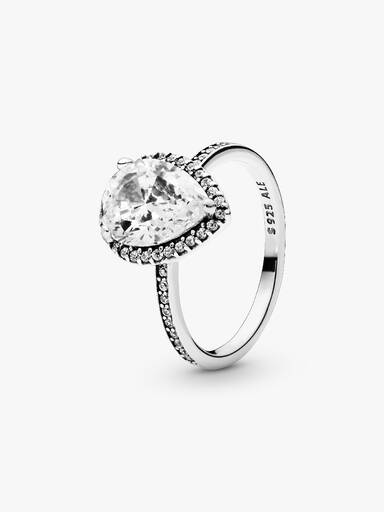 Anillo con halo brillante en forma de gota