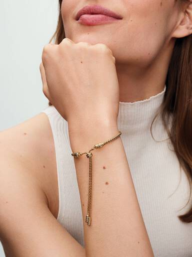 Brazalete Pandora Moments Cadena con Tachuelas Deslizante Dorado 28 cm