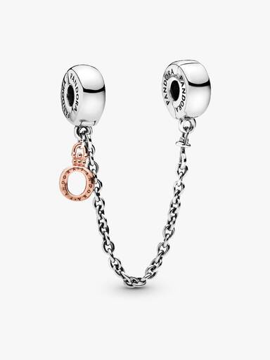 Cadena de seguridad con Corona O colgante Bañado en Oro Rosa de 14k