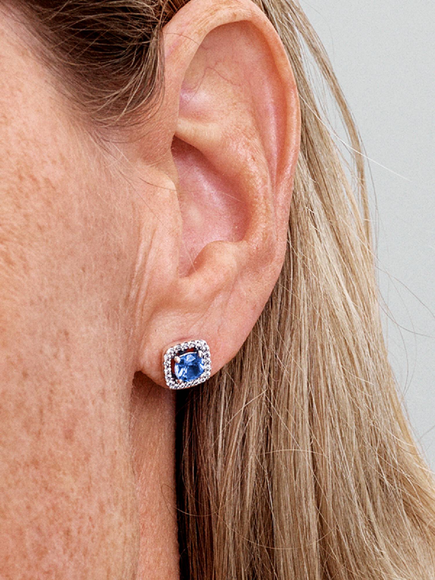 Aros de botón Halo Azul Cuadrado Brillante