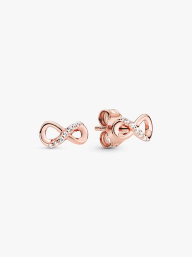 Aros de botón infinito reluciente Recubrimiento en Oro Rosa de 14k Talla única