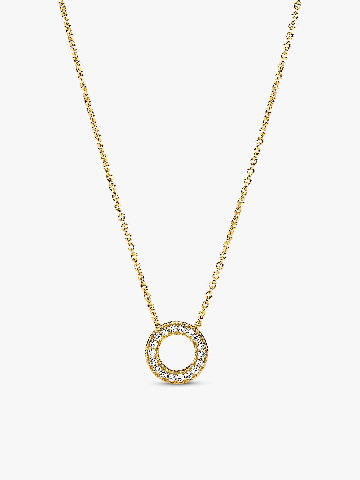 Collar Cadena Círculo De Pavé Con Logotipo Pandora Bañado en Oro de 14k