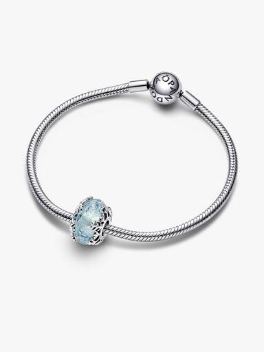 Charm de cristal Murano Copo de nieve Azul invierno Pandora Plata Esterlina