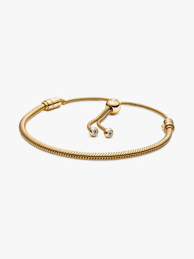 Snake chain 14k gold-plated bracelet with clear cubic zirconia
