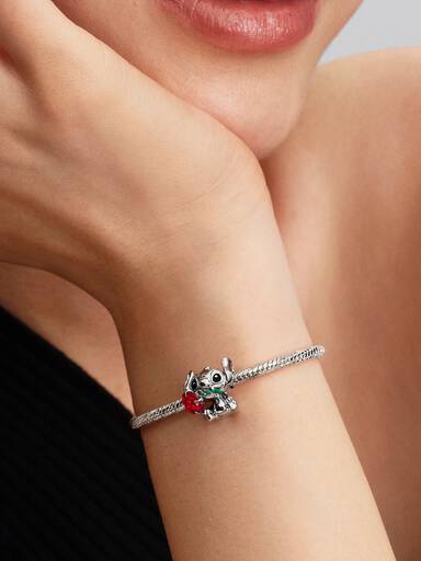 Charm de cristal de Murano rosa Stich de Disney