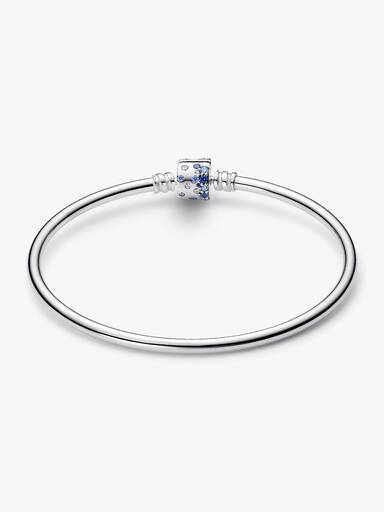 Brazalete de Plata Esterlina con Circonita Cúbica Azul Transparente y Elegante y Cristal Azul Estelar
