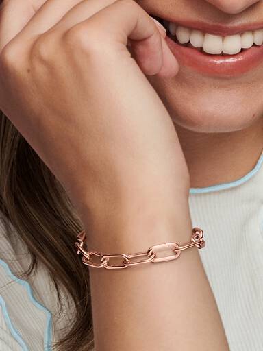 Brazalete De Cadena De Eslabones Tres Conectores Recubrimiento en Oro Rosa De 14K Pandora Me 15.50 cm