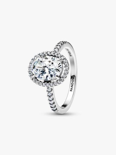 Anillo Halo Ovalado Brillante Plateado