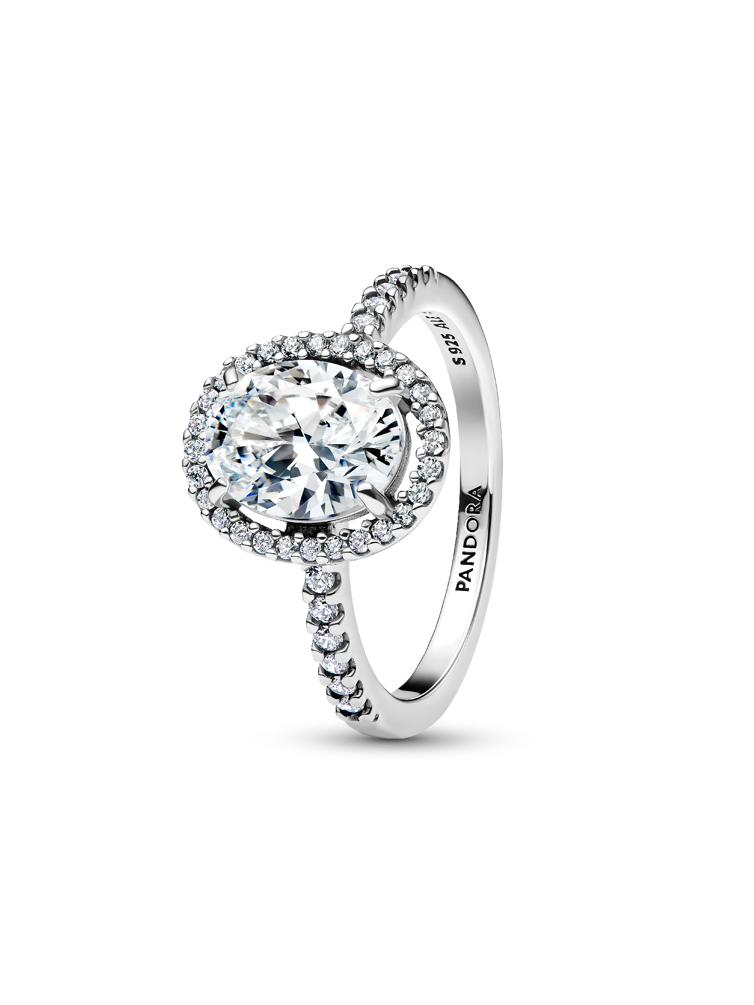 Anillo Halo Ovalado Brillante Plateado