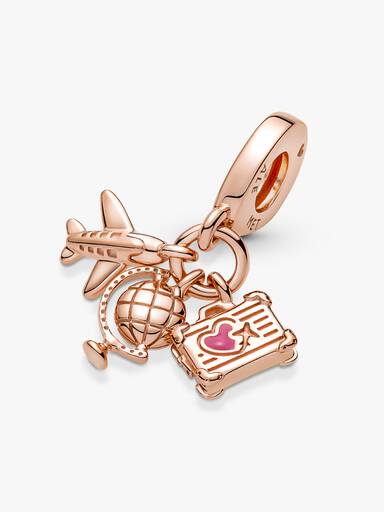 Charm colgante Avión, globo y maleta Recubrimiento en Oro Rosa 14k