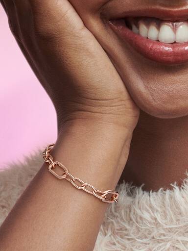 Brazalete De Cadena De Eslabones Dos Conectores Recubrimiento en Oro Rosa De 14K Pandora Me 15 cm