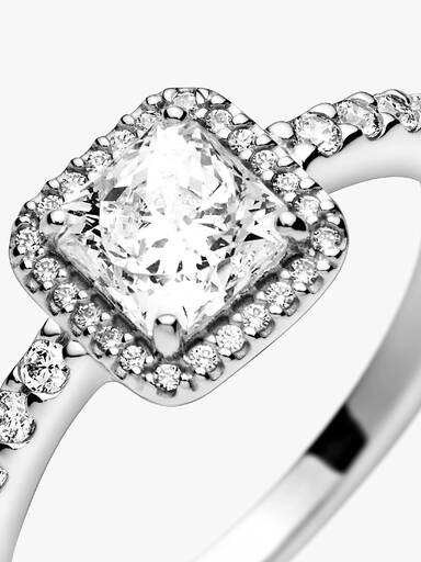 Anillo Cuadrado Con Halo Brillante Plata