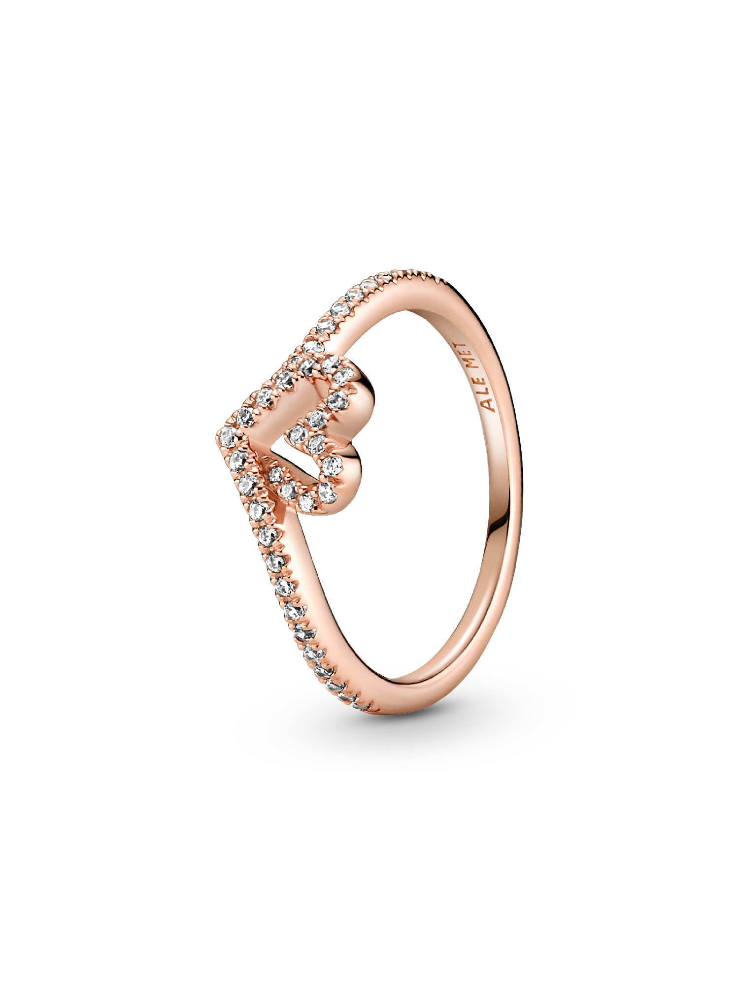 Anillo Hueso de los deseos con corazón reluciente Bañado en Oro Rosa de 14k