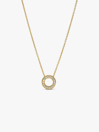 Collar Cadena Círculo De Pavé Con Logotipo Pandora Bañado en Oro de 14k