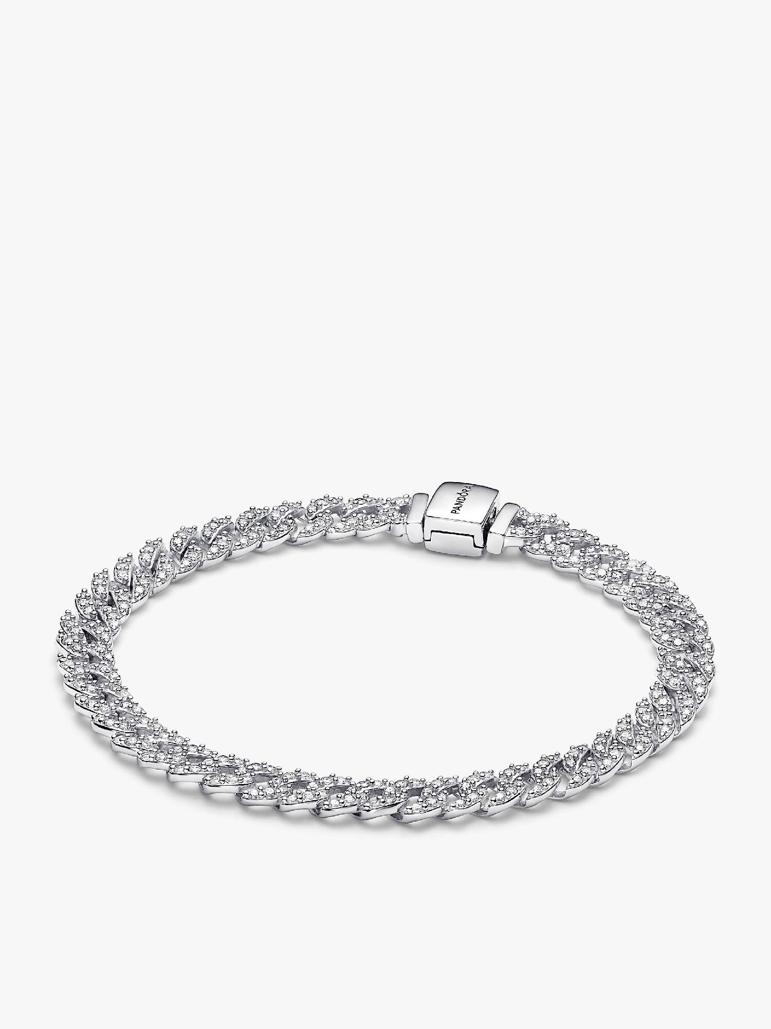 Brazalete Cadena Cubana en Pavé Plateado