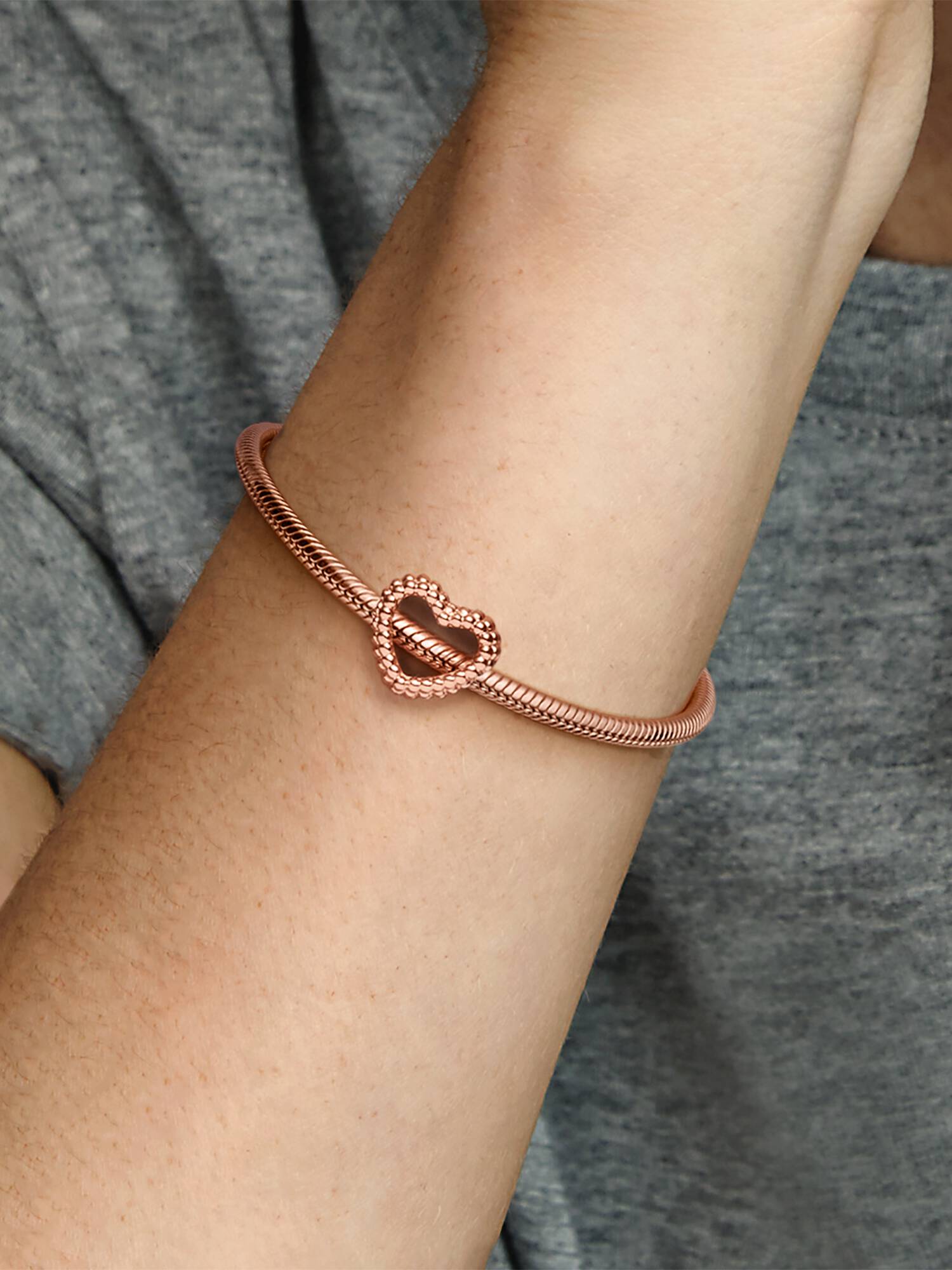 Charm corazón abierto con cuentas Bañado en Oro Rosa de 14k