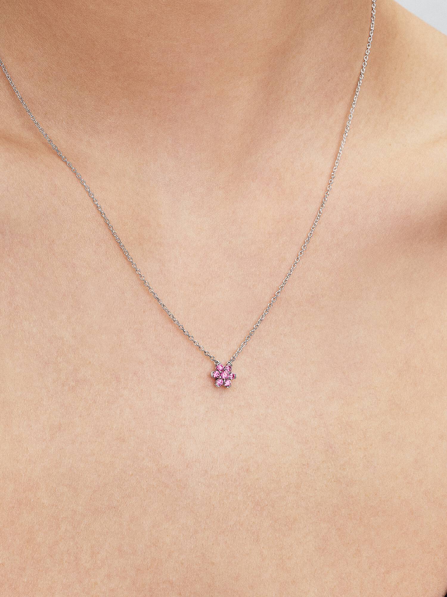 Collar con dije colgante Flor rosa brillante