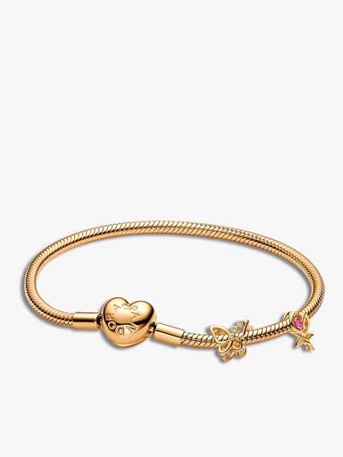 Set de Regalo Pulsera Corazón con Charms Mariposa y Tulipán