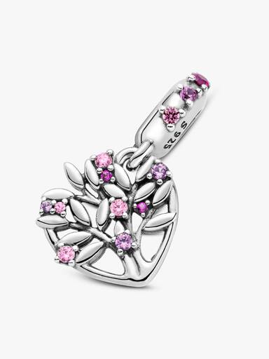 Charm colgante árbol genealógico con corazón rosa