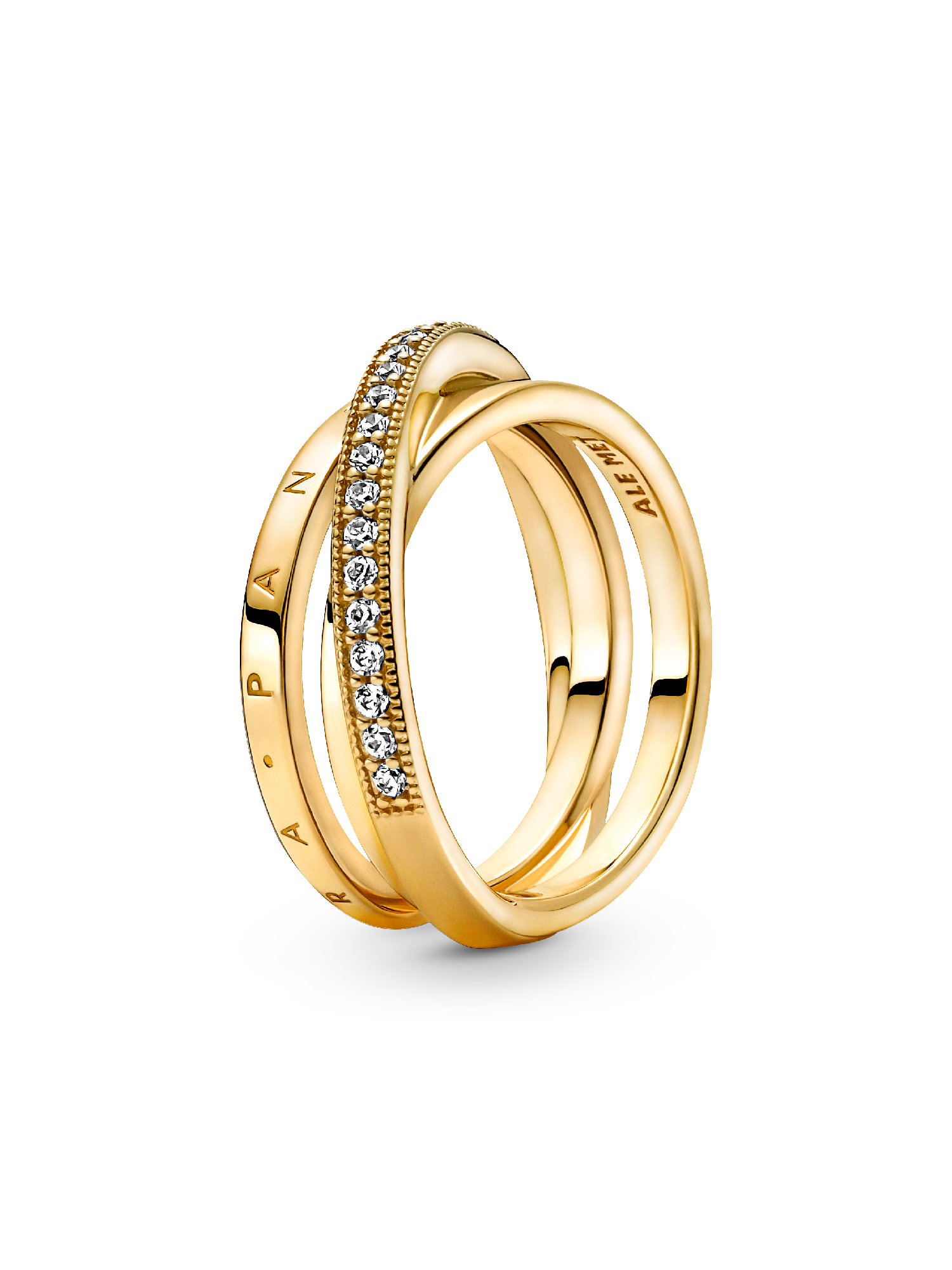 Anillo De Banda Triple Cruzado Con Pavé Bañado en Oro de 14k