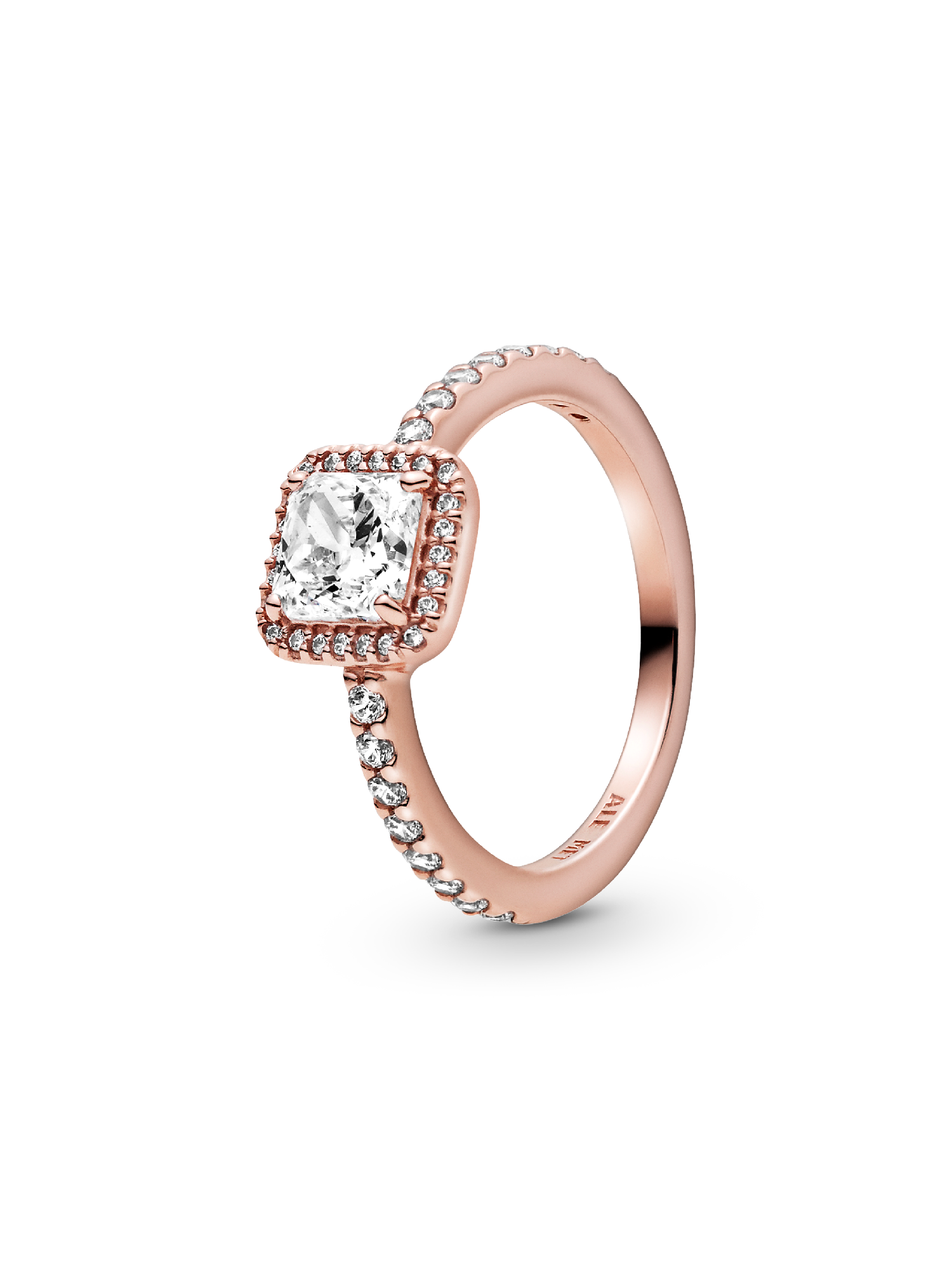 Anillo Cuadrado Con Halo Brillante Bañado en Oro Rosa de 14k