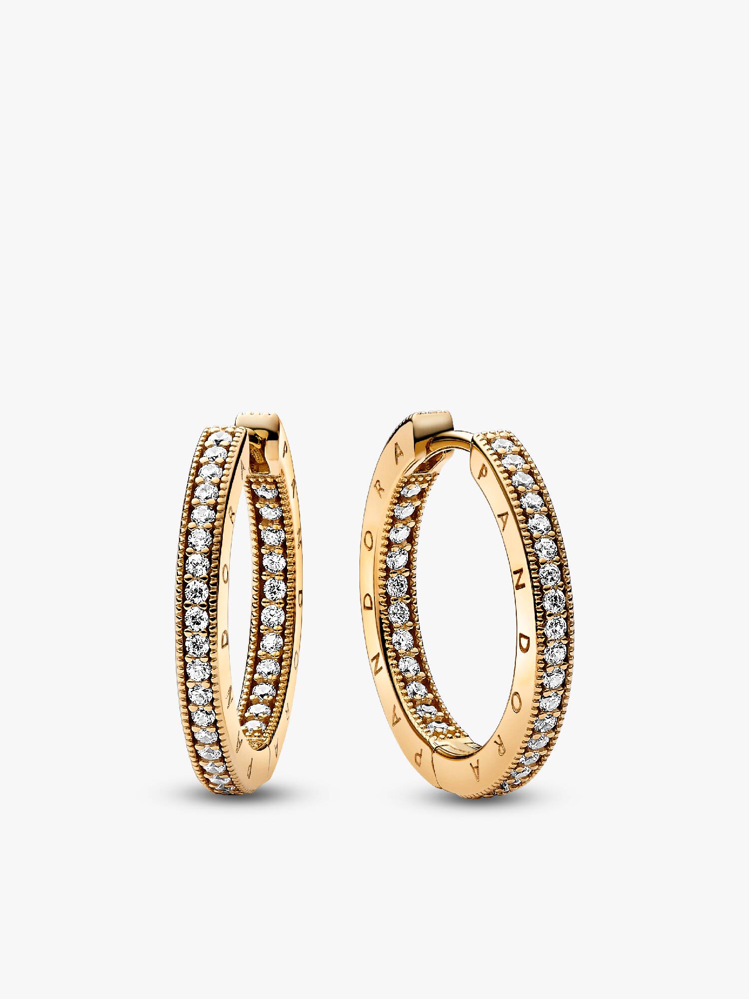 Aros de argolla Logo y Pavé Pandora Signature Recubrimiento en Oro de 14k Talla única