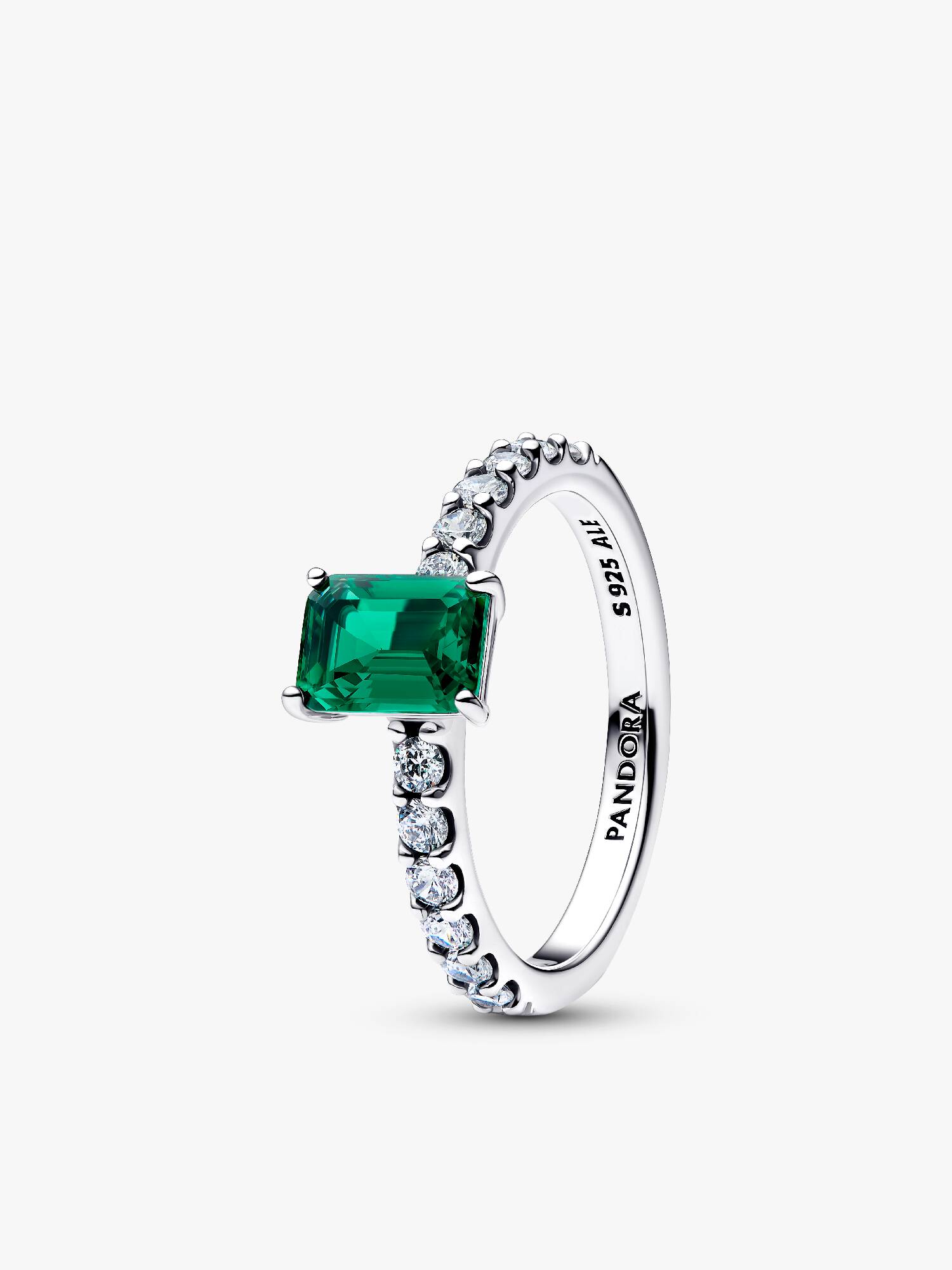 Anillo Halo Rectangular verde Brillante