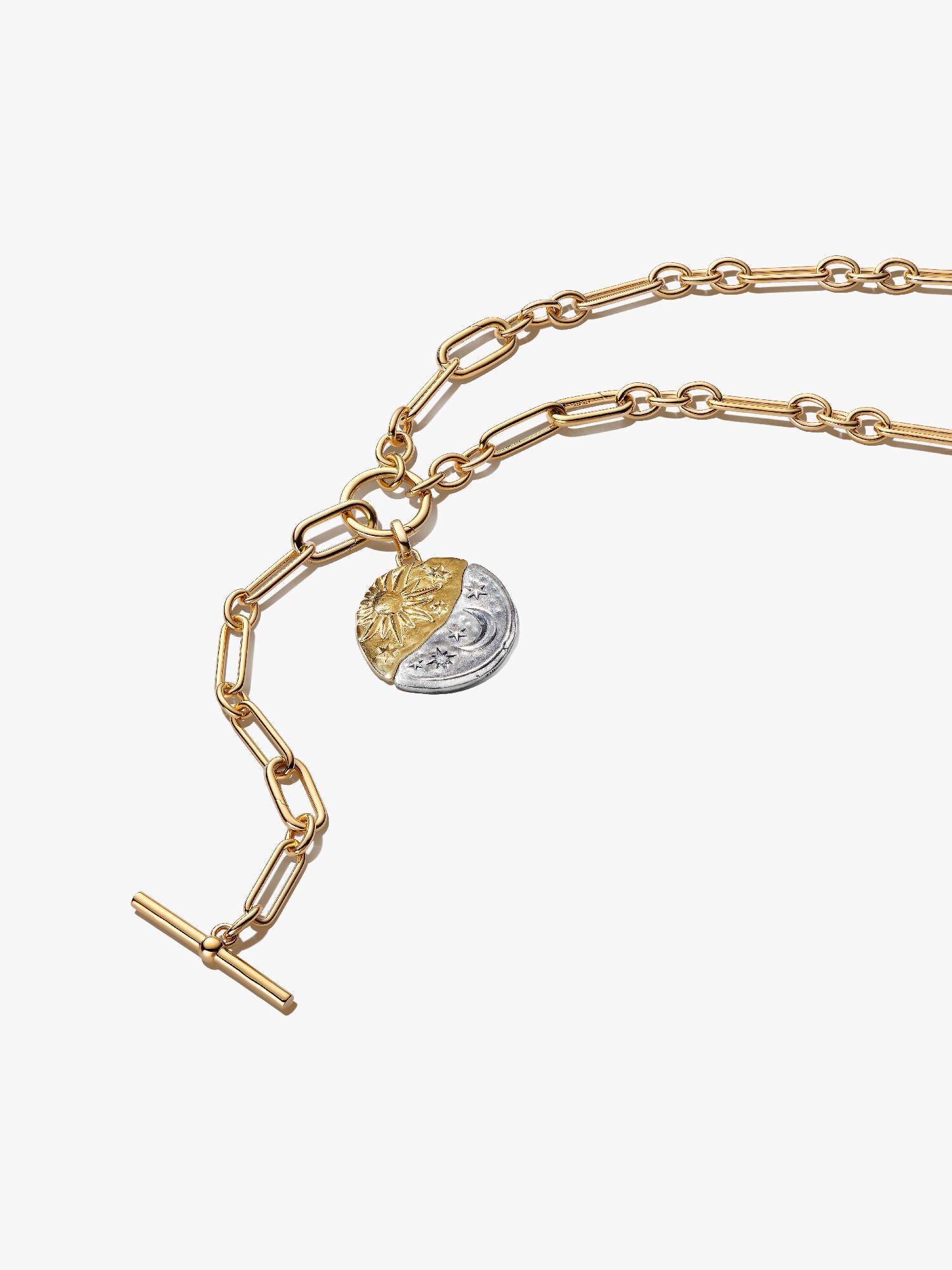 Set de Collar con Medallón Grande del Sol y la Luna
