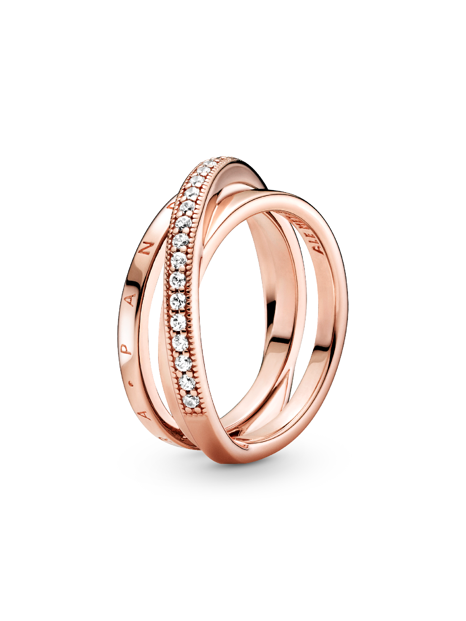 Anillo de banda triple cruzado Bañado en Oro Rosa de 14k