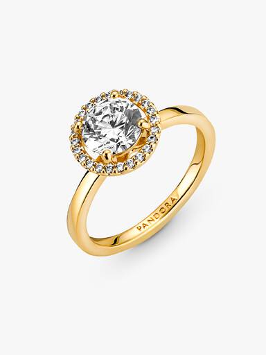 Anillo Halo Redondo Brillante Bañado En Oro De 14K
