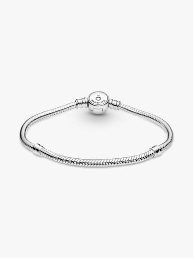 Brazalete cadena de serpiente Pandora Moments con broche de disco azul resplandeciente 16 cm