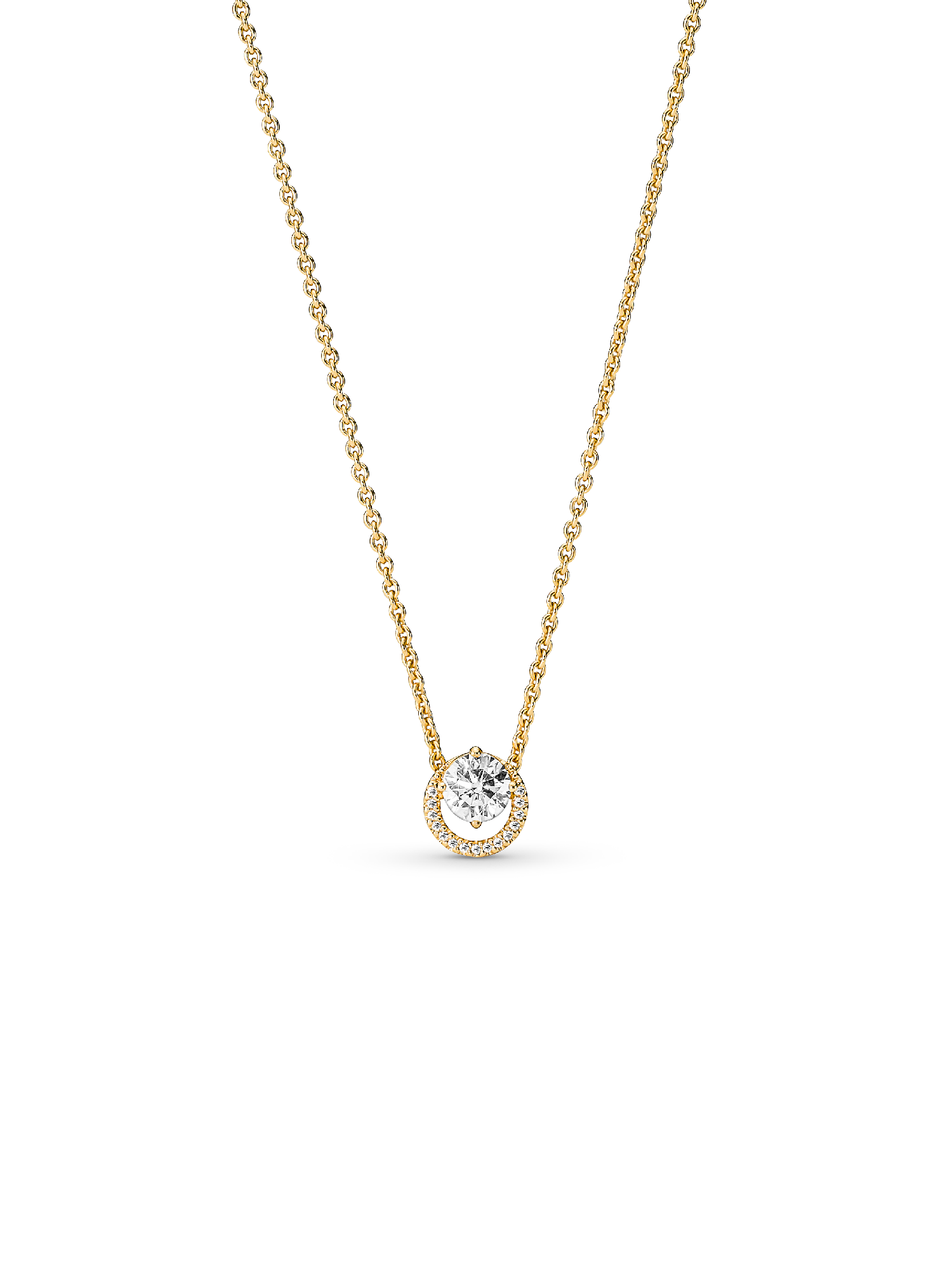 Collar Cadena Con Pendiente Halo Redondo Reluciente Bañado En Oro De 14K
