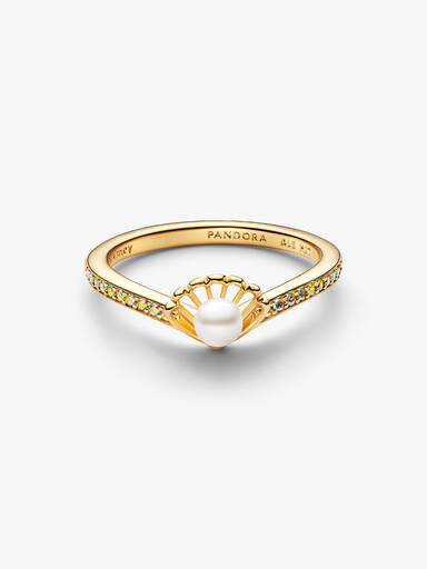 Anillo Perla Cultivada de Agua Dulce Tratada Concha de Princesa Ariel de Disney