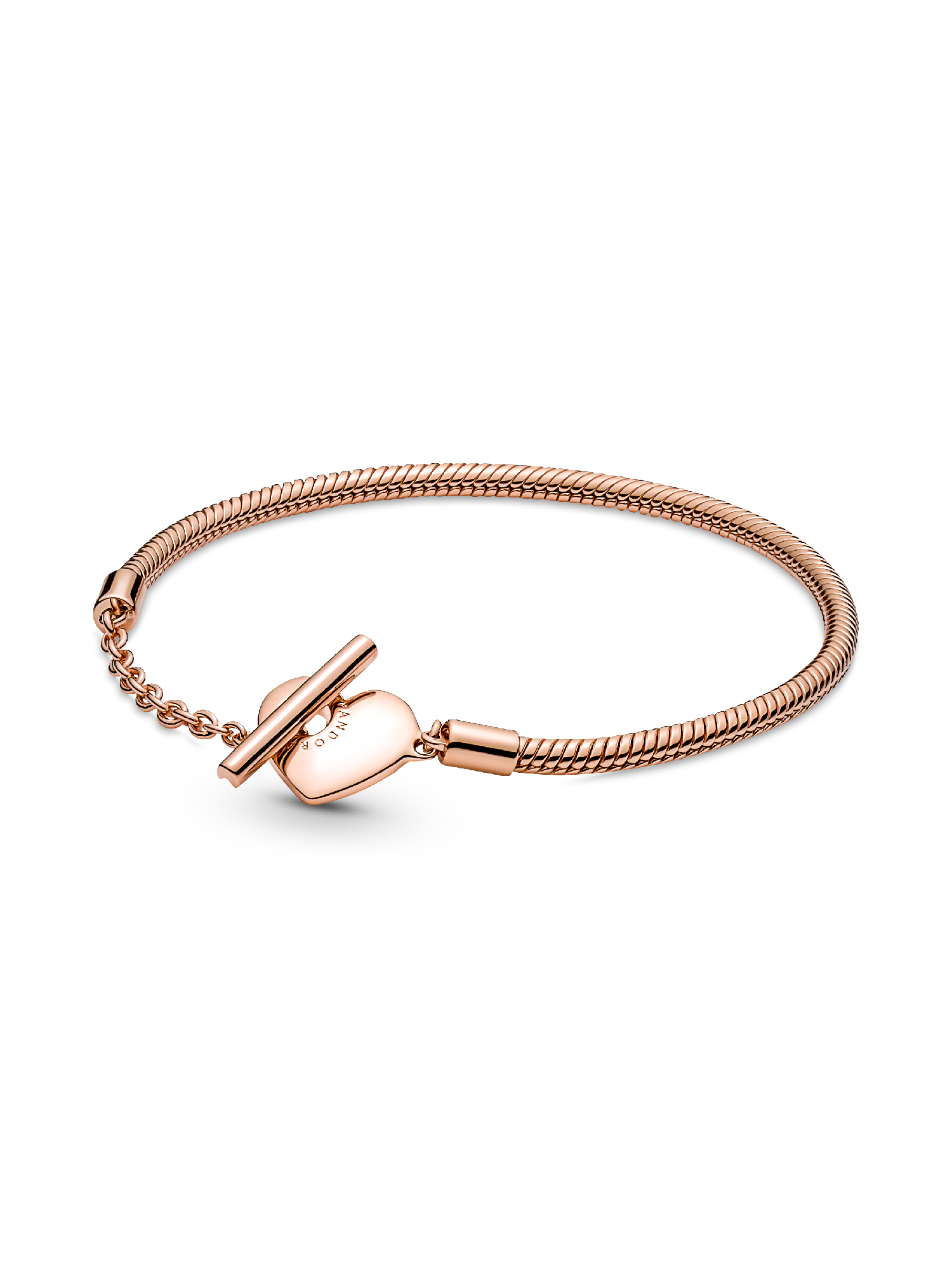 Brazalete Pandora Moments Cadena De Serpiente Con Un Recubrimiento En Oro Rosa De 14K Con Cierre En T Y Corazón 16 cm