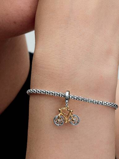 Charm Colgante Ruedas de Bicicleta Girando en Dos Tonos Talla única