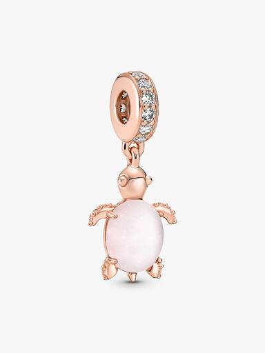 Charm colgante Tortuga de mar rosa de cristal Murano Recubrimiento en Oro Rosa 14k Talla única