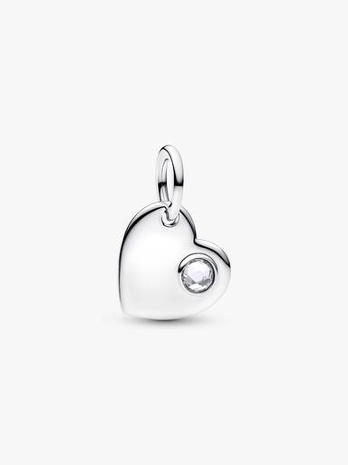 Charm Colgante de Corazón Grabable con piedra transparente de Abril